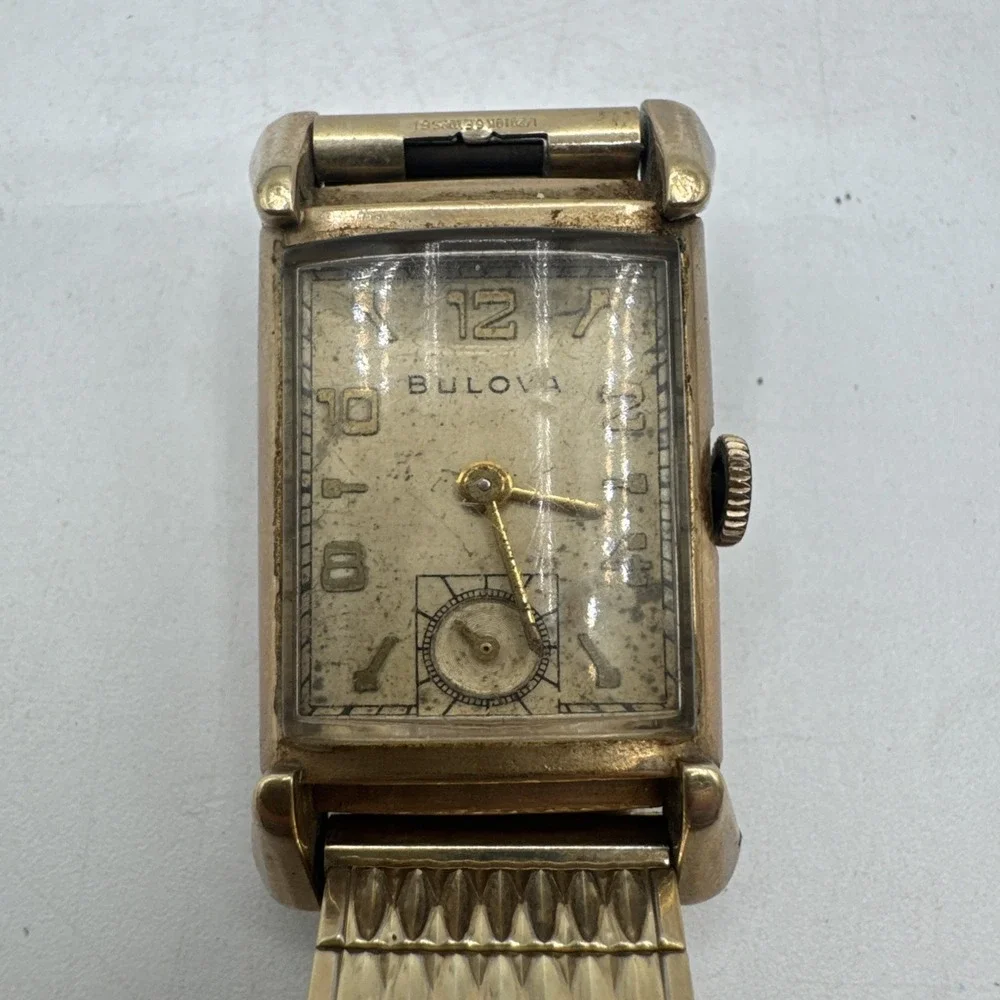 Lot Of 2 BULOVA 10K Gold Filled Vintage 1940s-50s Men's Sub-Seconds Square Watch